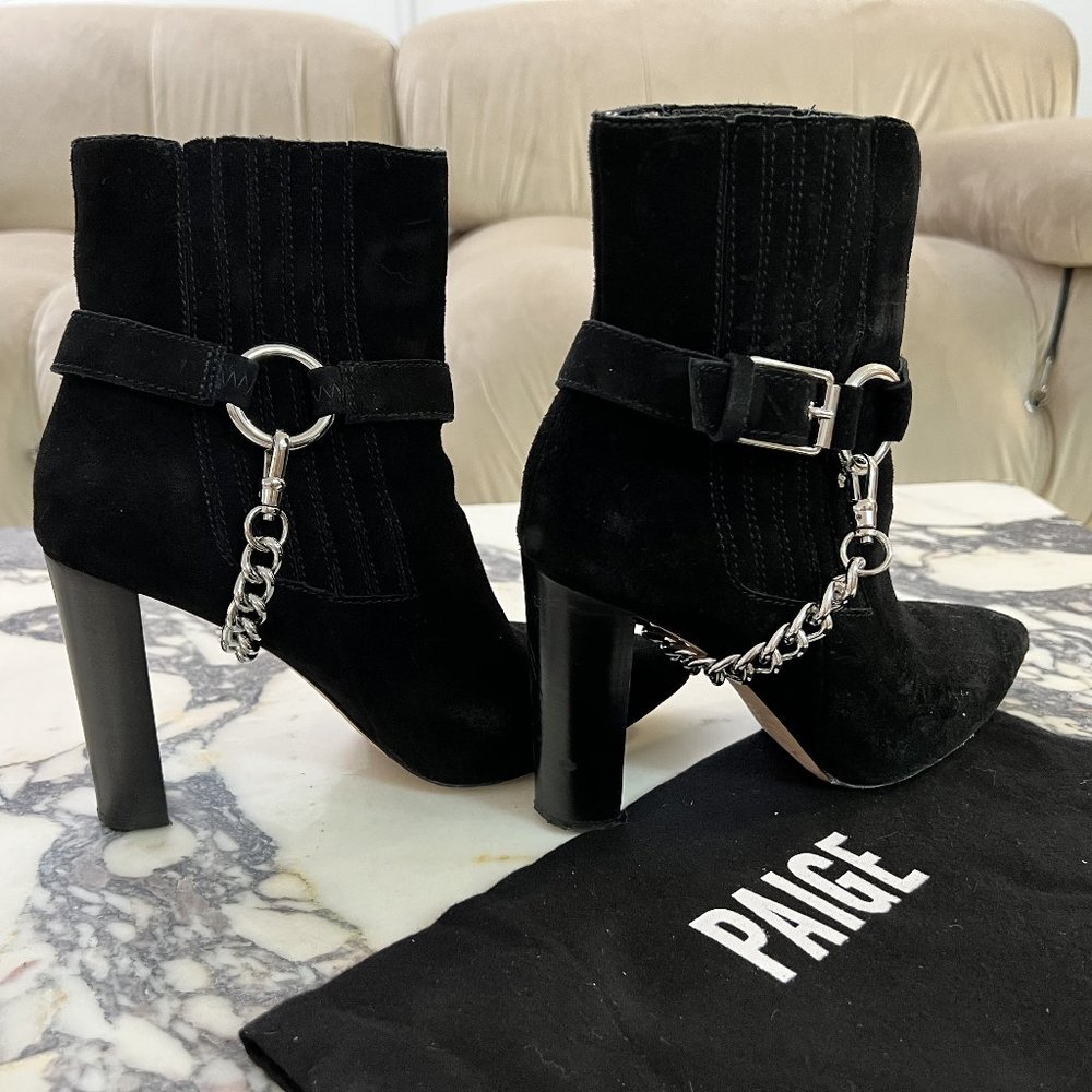Women’s PAIGE London Black Suede Booties, sz 7.5